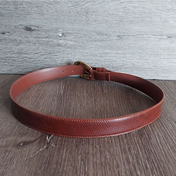 Brown Lizard Print Split Leather Belt with Gold Buckle Medium - Picture 2 of 5